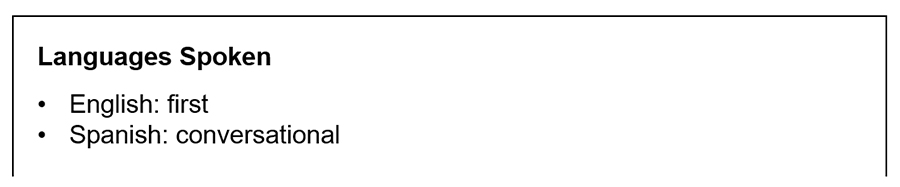 cv languages example