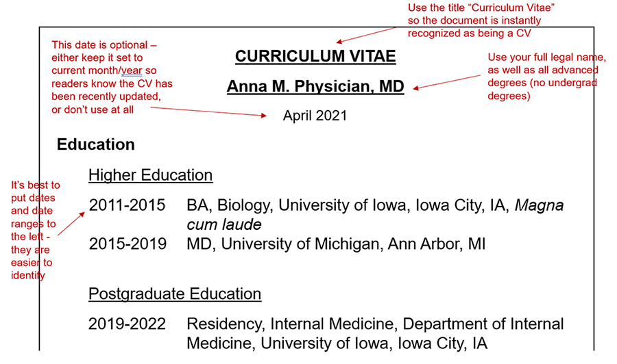 cv header example