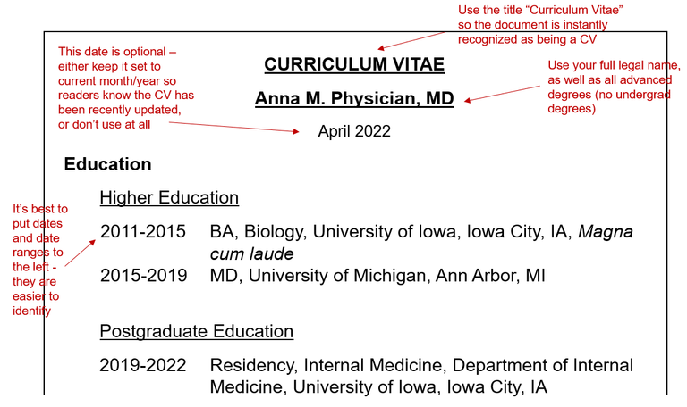Screenshot of CV first page